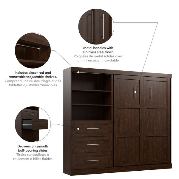 Lit escamotable double et étagère avec tiroirs (95L)