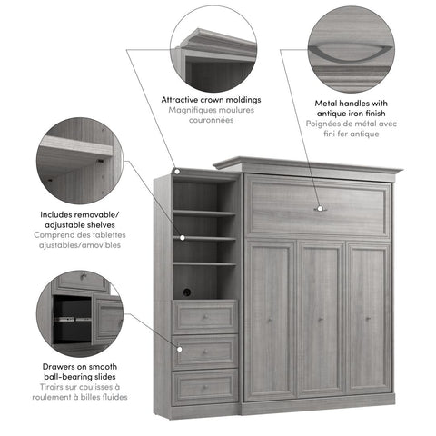 Grand lit escamotable et organisateur de garde-robe avec tiroirs (92L)