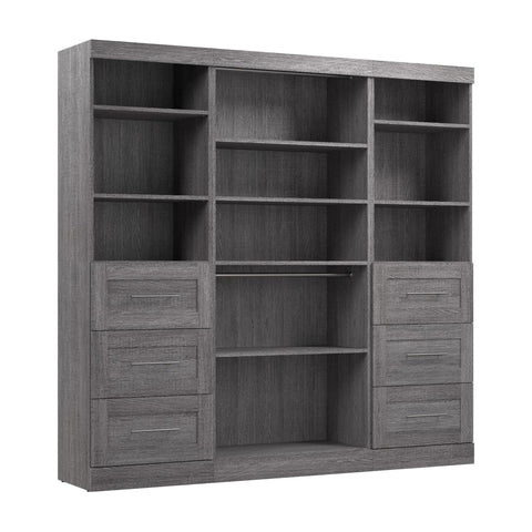 Contemporary Closet System with Shelves, Drawers & Clothing Rods, 86W x 19D