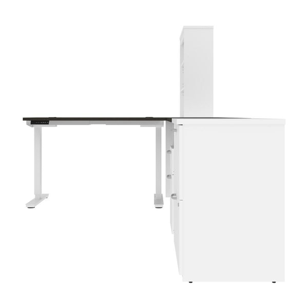 72W L-Shaped Standing Desk with Bookcase and File Cabinet