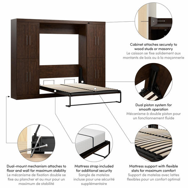 Lit escamotable double avec armoires (109L)