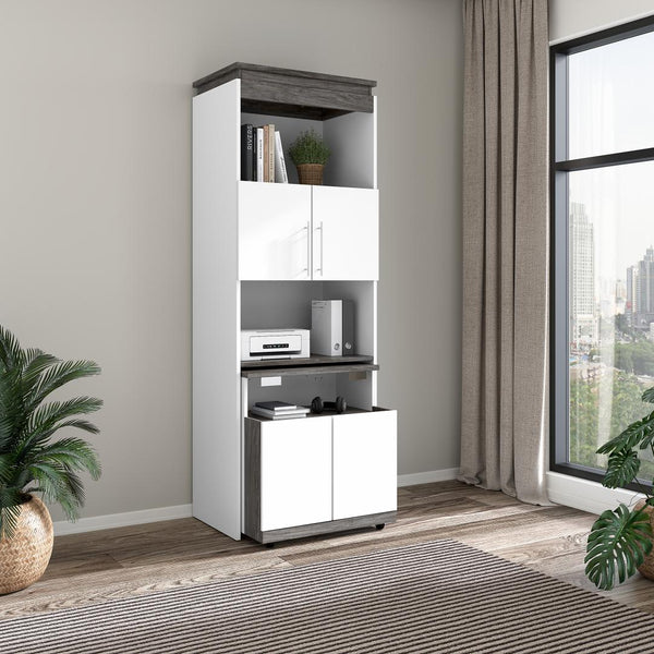 30W Tall Storage Cabinet with Doors and Fold-Out Desk