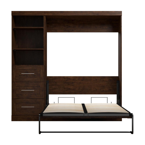Lit escamotable double et étagère avec tiroirs (84L)