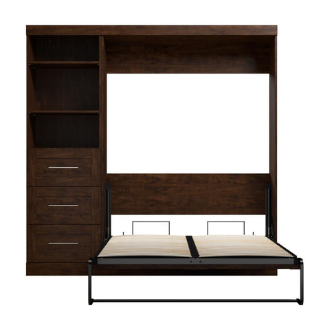 Lit escamotable double et étagère avec tiroirs (84L)