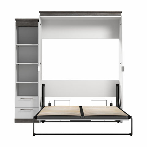 Queen Murphy Bed with Shelves and Drawers (87W)