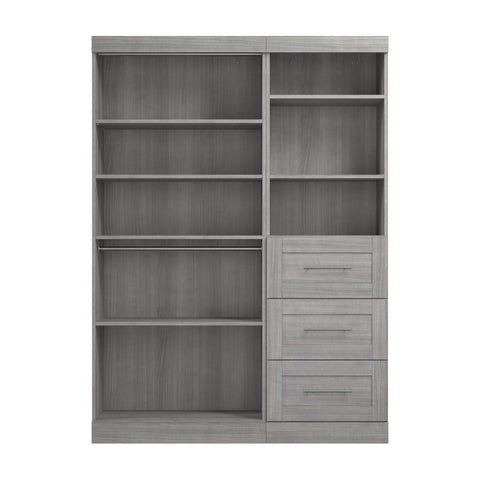 Contemporary Closet System with Shelves, Drawers & Clothing Rods, 61W x 19D