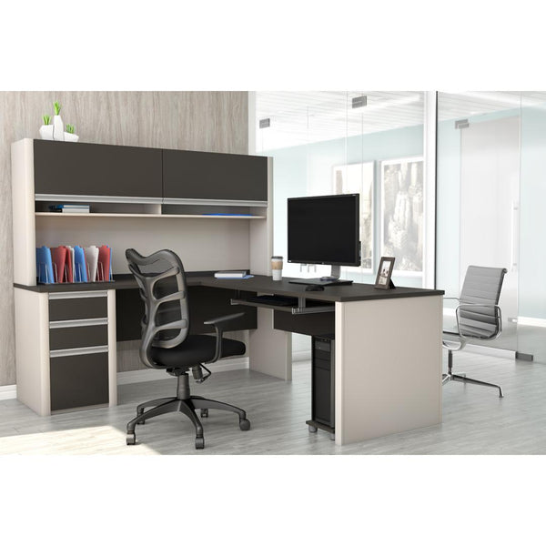 Bureau en L 72L avec huche et caisson