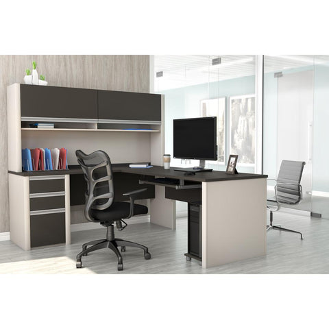 Bureau en L 72L avec huche et caisson