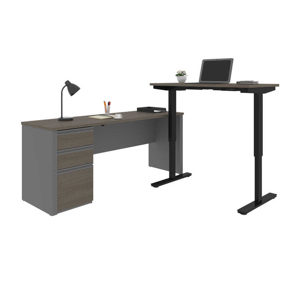 Bureau assis-debout en L 72L avec caisson