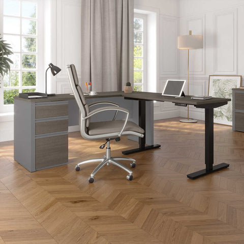 72W L-Shaped Standing Desk with Pedestal