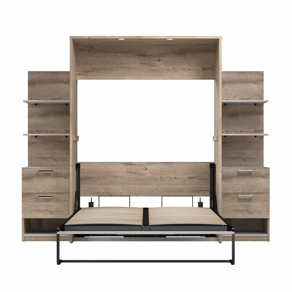 Lit escamotable double avec tables de chevet et étagères flottantes (99L)
