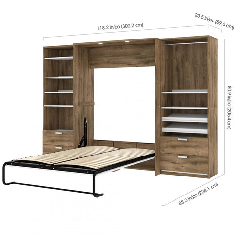 Lit escamotable double avec 2 organisateurs de garde-robe avec tiroirs (119L)