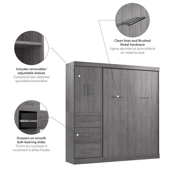Lit escamotable double avec armoire-penderie (84L)