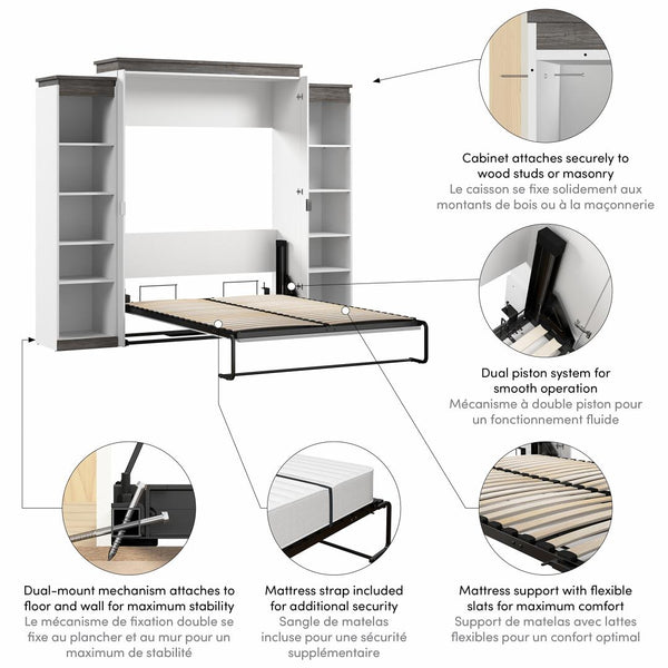 Grand lit escamotable avec étagères (106L)