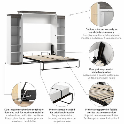 Grand lit escamotable avec étagères (106L)