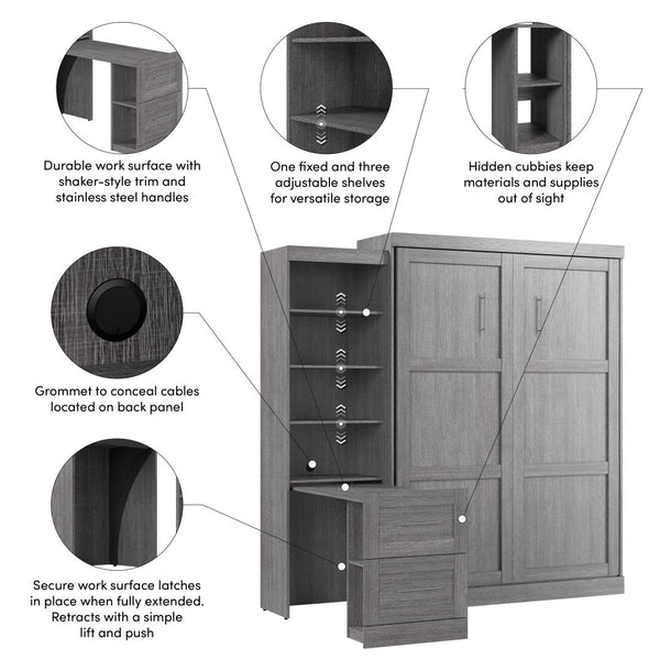 90W Queen Size Murphy Bed with Pull-Out Desk