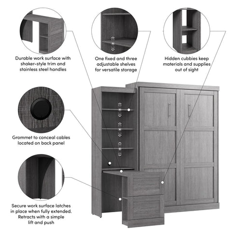 90W Queen Size Murphy Bed with Pull-Out Desk