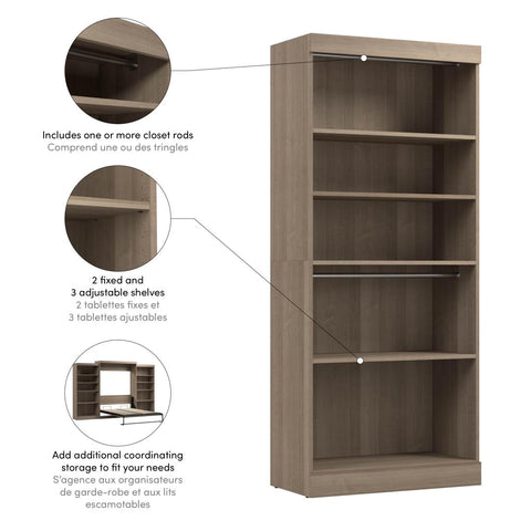 Contemporary Closet System with Shelves & Clothing Rods, 36W x 19D