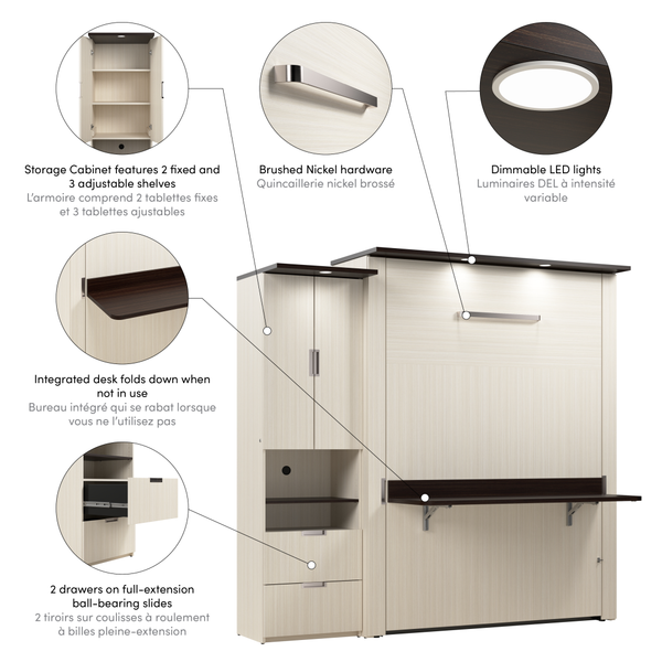 Lit escamotable double avec bureau et armoire (84L)