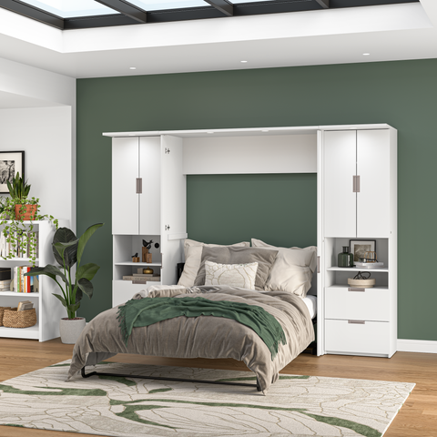 107W Full Murphy Bed with Desk and 2 Storage Cabinets