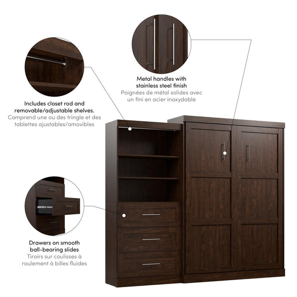 Grand lit escamotable et étagère avec tiroirs (101L)