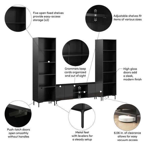 118W Modular Entertainment Center with TV Stand and Media Storage Towers