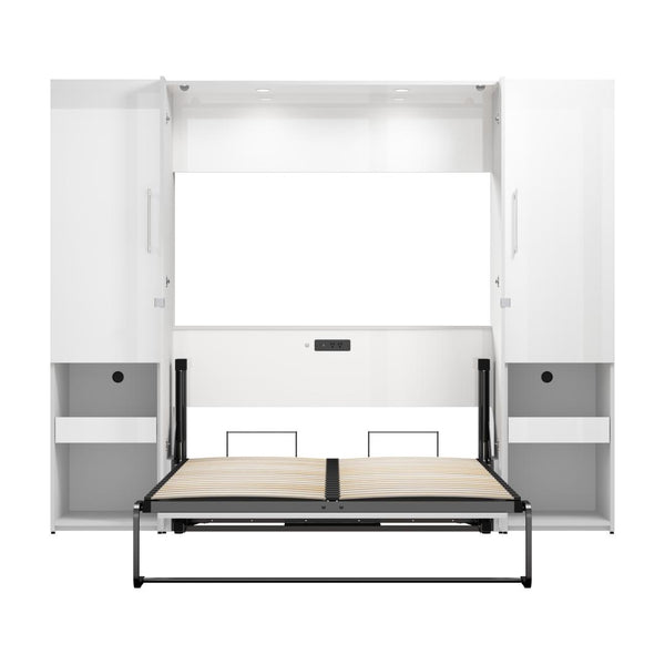 Lit escamotable double et armoires avec tablette coulissante (101L)