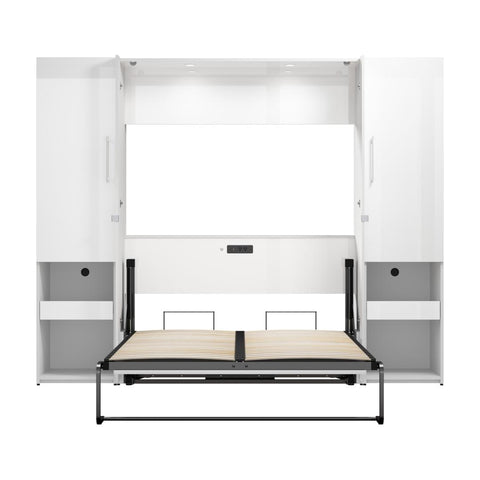 Lit escamotable double et armoires avec tablette coulissante (101L)