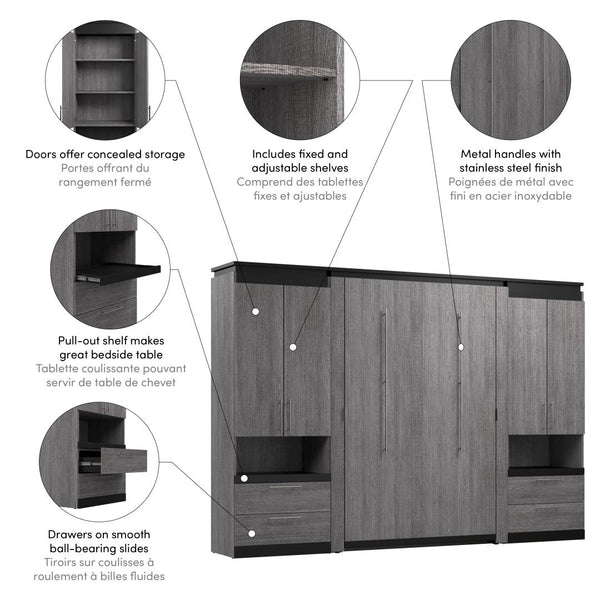 Full Murphy Bed with Storage Cabinets and Pull-Out Shelves (120W)