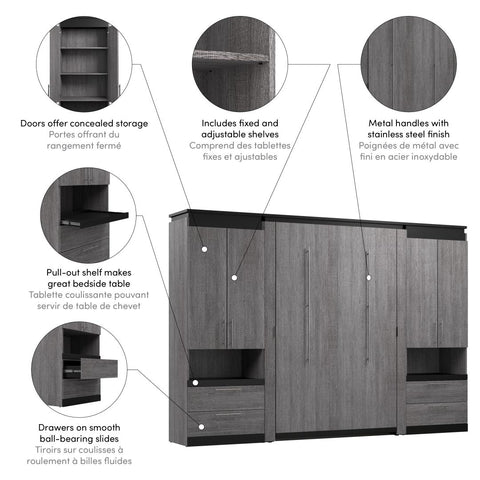 Full Murphy Bed with Storage Cabinets and Pull-Out Shelves (120W)