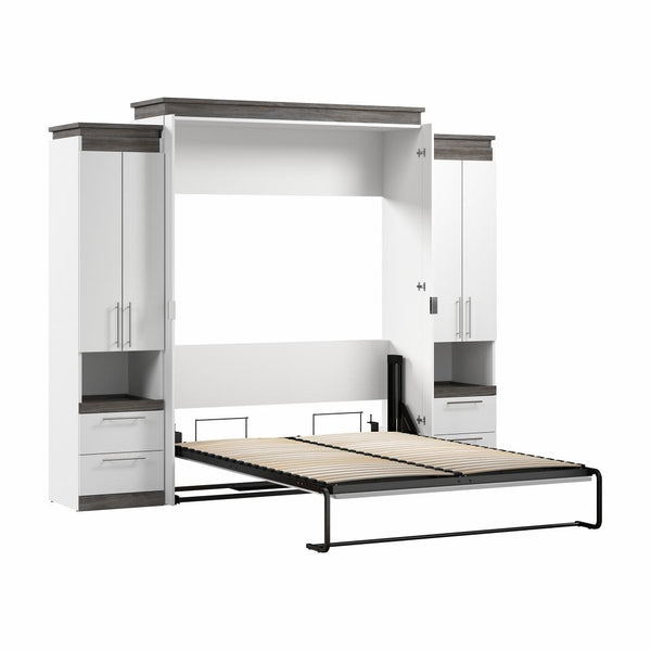 Queen Murphy Bed with Storage Cabinets and Pull-Out Shelves (106W)