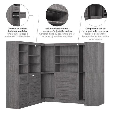 Contemporary U-Shaped Closet System with Shelves, Drawers & Clothing Rods, 161W x 33D