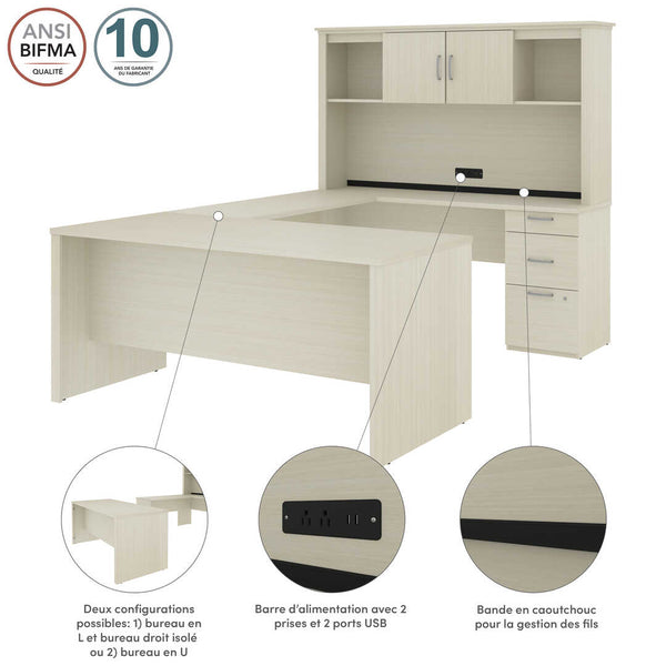 Bureau de direction en U ou en L 66L avec caisson et huche