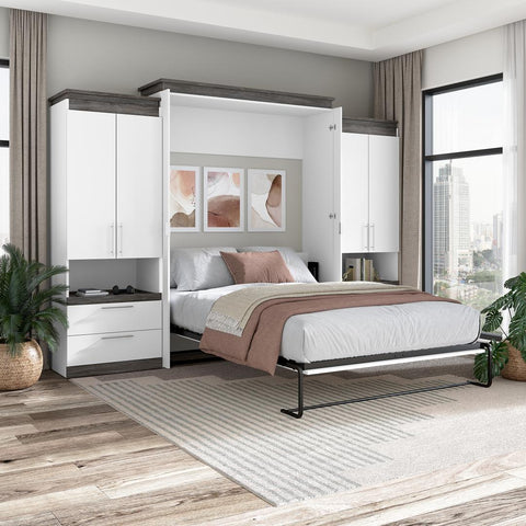 Queen Murphy Bed with Storage Cabinets and Pull-Out Shelves (126W)