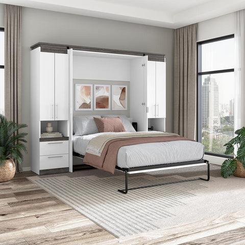 Lit escamotable double avec armoires et tablettes coulissantes (100L)