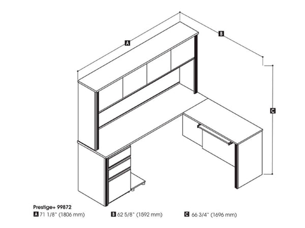 Bureau en L 72L avec caisson et huche