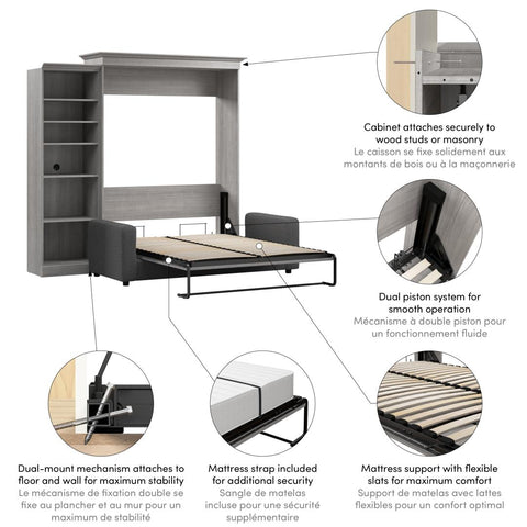 Queen Murphy Bed with Sofa and Closet Organizer (97W)