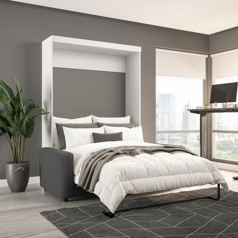 Lit escamotable double avec canapé et étagères (109L)