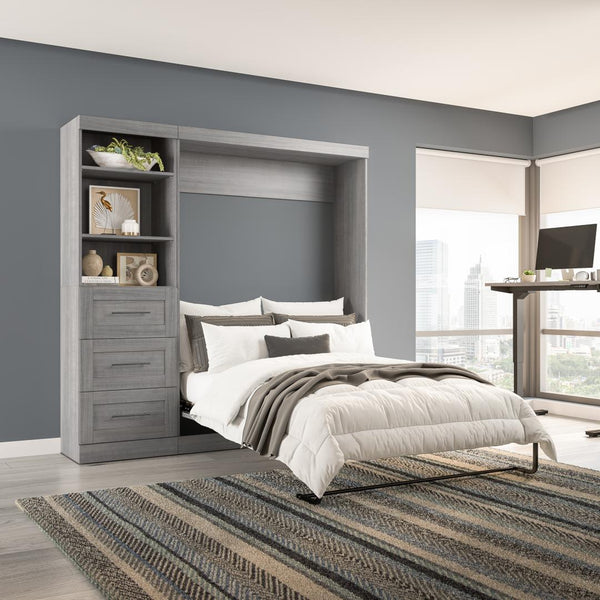 Lit escamotable double et étagère avec tiroirs (84L)