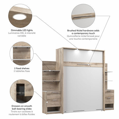 Queen Murphy Bed with Nightstands and Floating Shelves (105W)