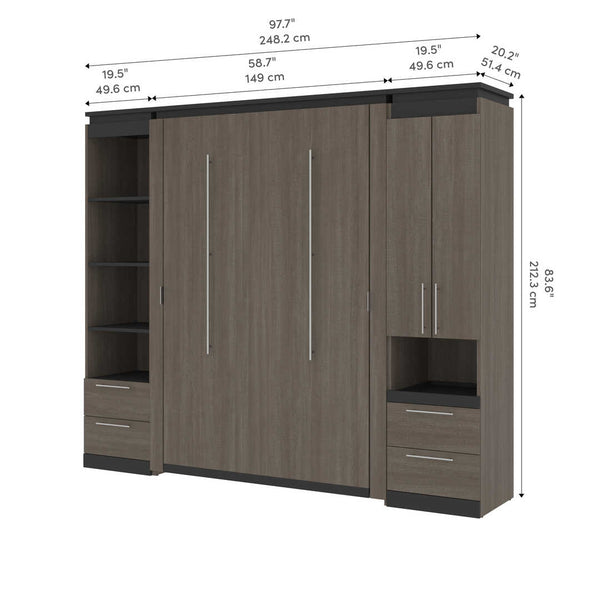 Full Murphy Bed and Narrow Storage Solutions with Drawers (99W)