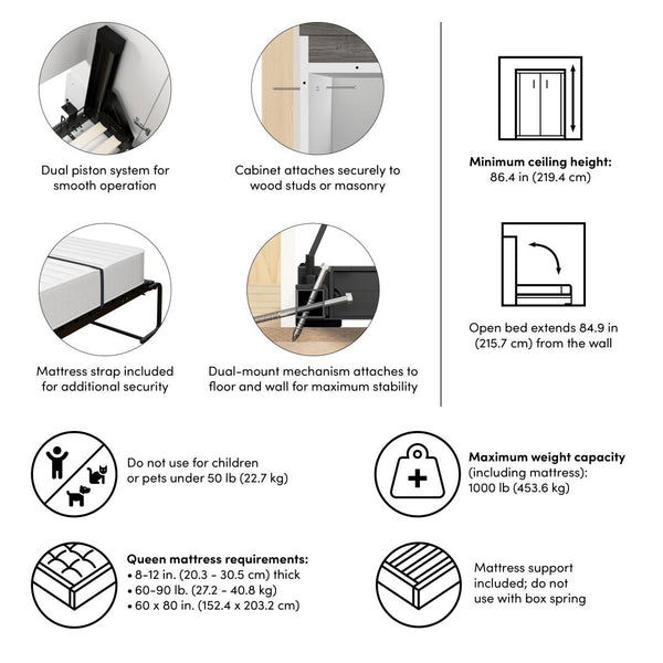 90W Queen Size Murphy Bed with Pull-Out Desk