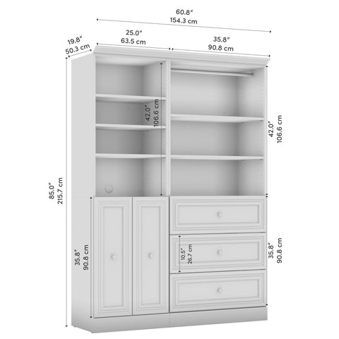 Traditional Closet System with Shelves, Drawers, Clothing Rods & Doors, 61W x 20D