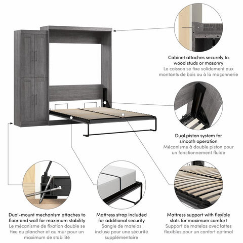 Grand lit escamotable avec organisateur de garde-robe (90L)