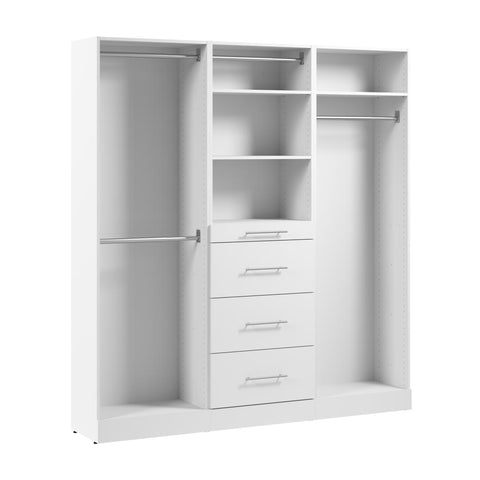 Système de rangement modulaire pour placard avec tringles, tablettes et tiroirs 75L x 16P, style épuré