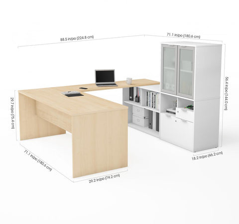 Bureau de direction en U 72L avec huche à portes en verre dépoli