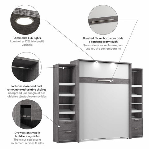Grand lit escamotable et 2 organisateurs de garde-robe avec tiroirs (105L)