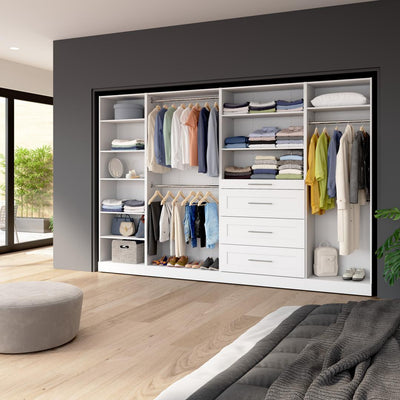 Modular Closet System with Shelves, Drawers & Clothing Rods, Shaker Style, 121W x 16D