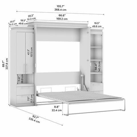 Grand lit escamotable avec armoire et grande étagère avec tiroirs (106L)