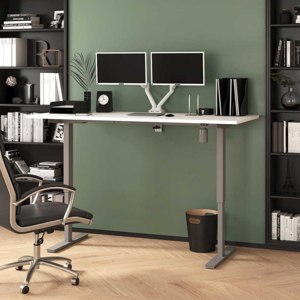 Bureau assis-debout 72L x 30P avec support double pour moniteurs